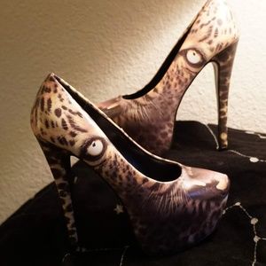 Iron Fist Black Leopard  Face Print Heels